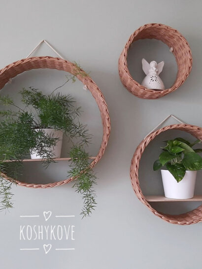 Półki ścienne boho okrągłe wiklina komplet 3szt