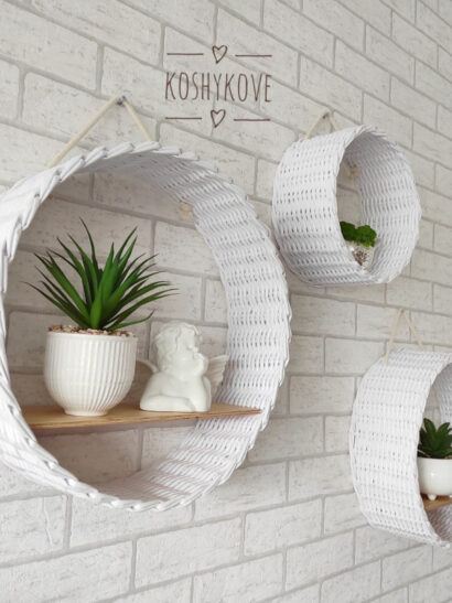 Półki ścienne boho białe okrągłe komplet 3szt