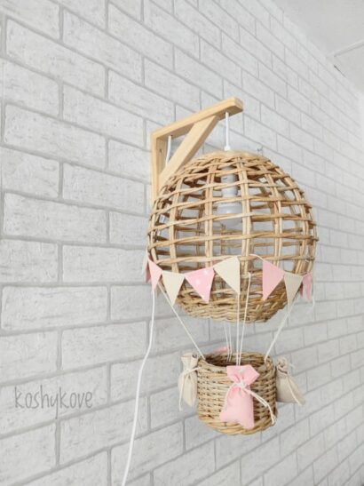 Lampka kinkiet balon pudrowy róż /len