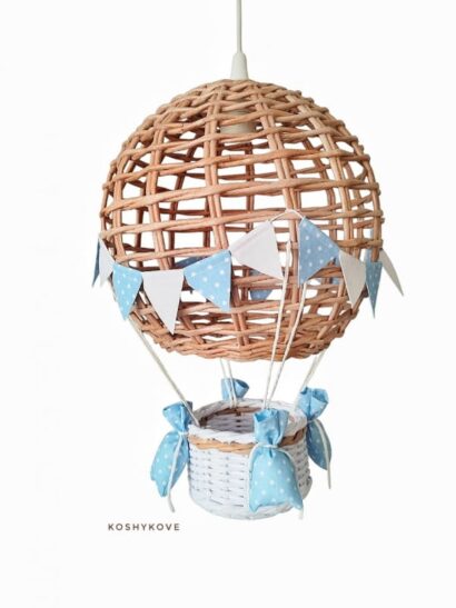 Lampa dziecięca balon handmade natur biały niebieski kropki