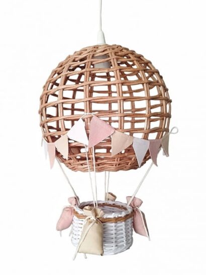 Lampa dziecięca balon handmade natur biały pudroz+len+bialy