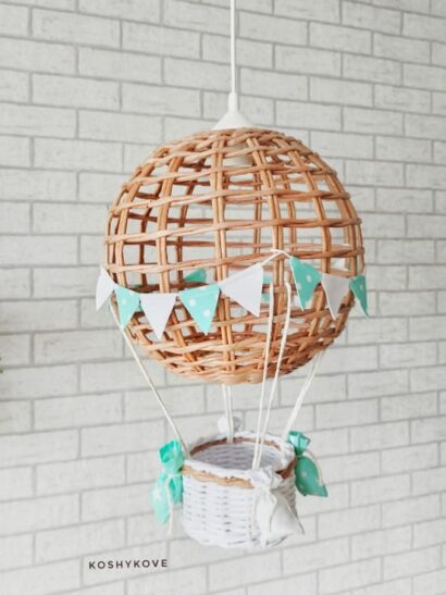 Lampa dziecięca balon handmade natur biały mięta