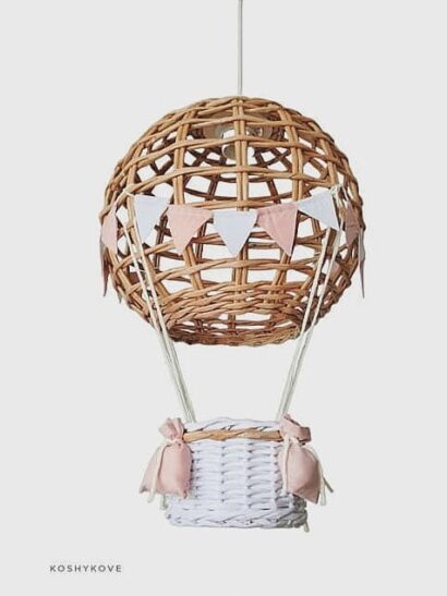 Lampa dziecięca balon handmade natur+biały/pudróż
