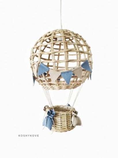 Lampa dziecięca balon handmade beż c.niebieski len