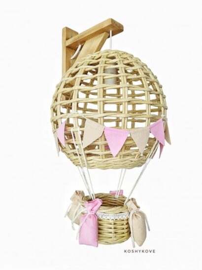 Lampka kinkiet balon beż/róż+len +koronka
