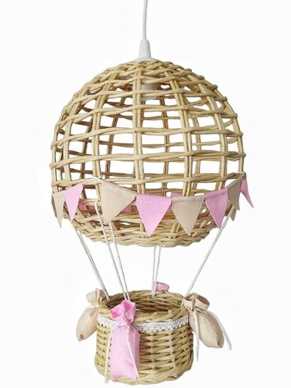 Lampa BALON beż róż+len koronka