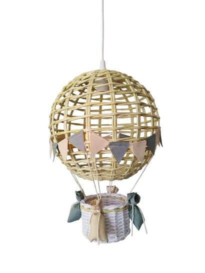 Lampa dziecięca balon handmade beż biały szalwia len