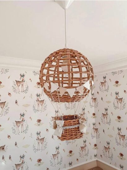 Lampa dziecięca balon handmade natur/biały len koronka
