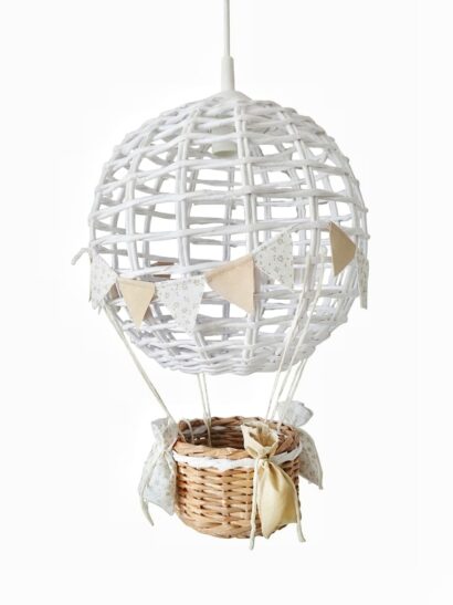 Lampa dziecięca balon biały+natur/len+kwiatki