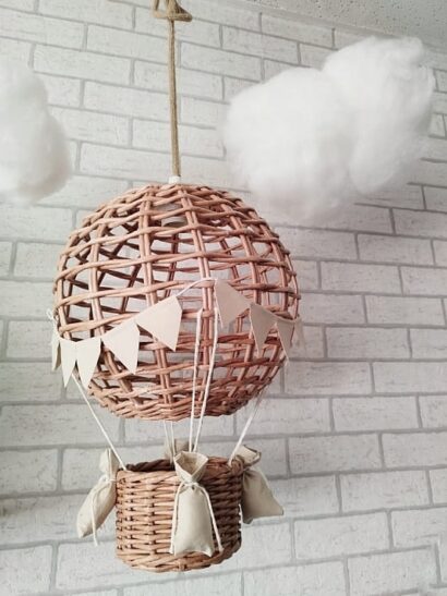 Lampa dziecięca balon handmade natur len oprawa juta